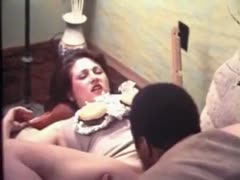 Before screwing, a curly whore has oral-job sex with a fellow.